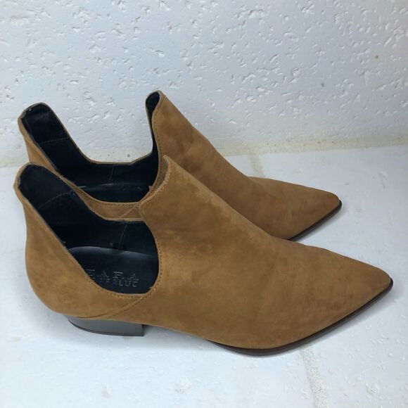 Zara Trafaluc cognac Cut Out Faux Suede Booties 39 - Picture 3 of 7